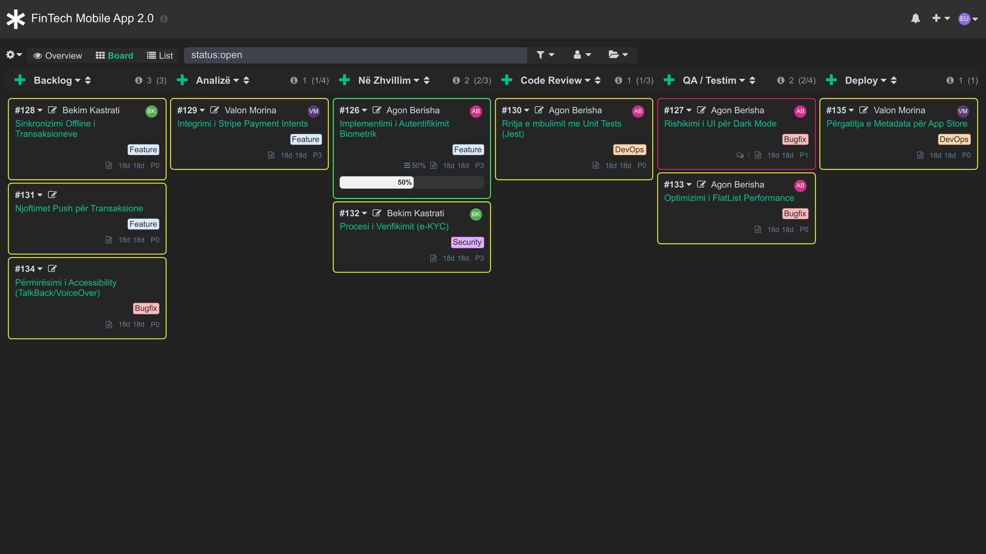 DeepFlow kanban board