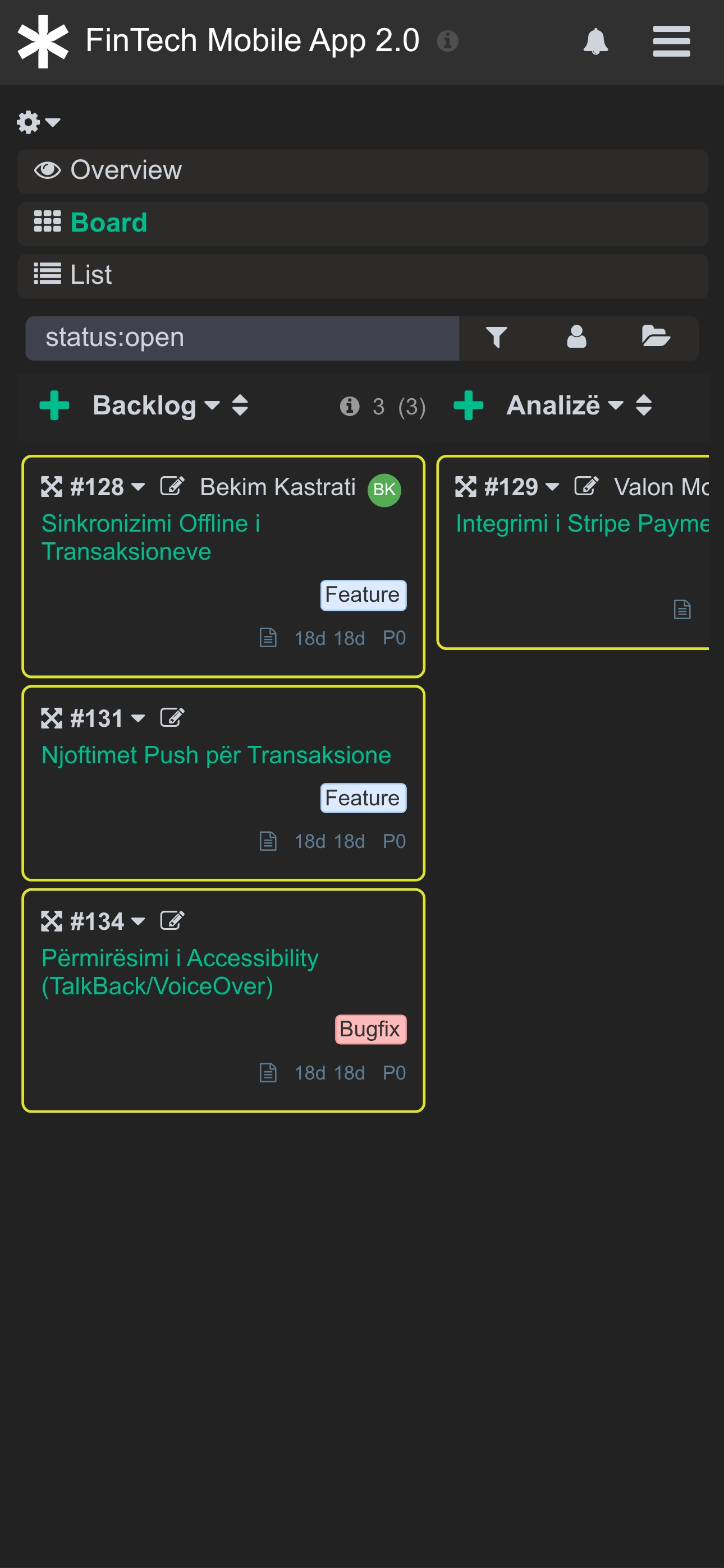 DeepFlow kanban board on mobile
