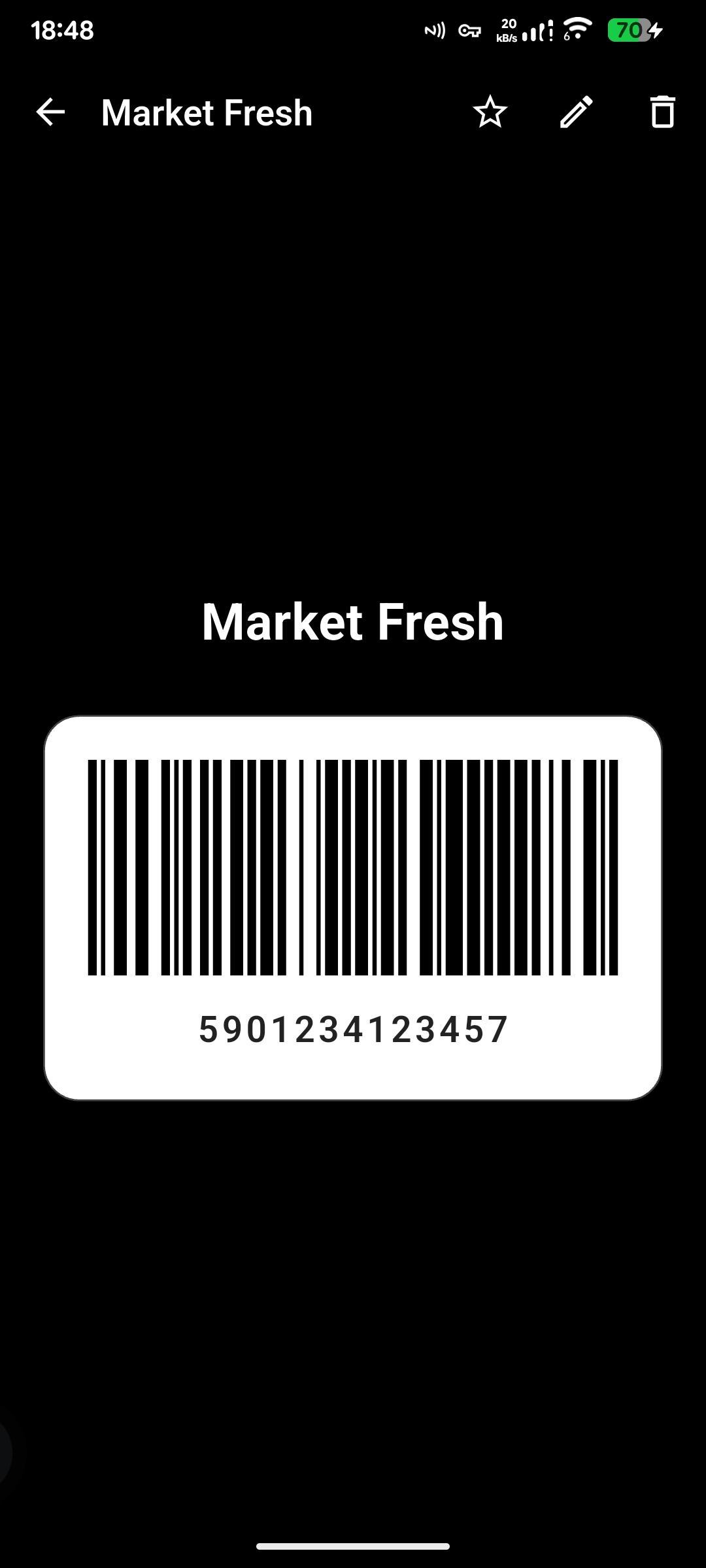 Ruaj barcode screen dark theme